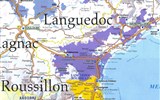 Gastronomie krajů Gaskoňsko a Languedoc - Francie - Languedos aRoussillon - mapka vinorodých oblastí