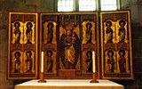 Německo - Německo - Harz - Quedlinburg, sv.Benedikt, gotický oltář, kolem 1480, P.Maria a svaté - zleva Adelheid, Kateřina, Barbora,..