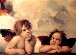 Raffael Santi - detail spodní části Sixtinské madony s andělíčky