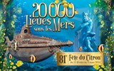 Karneval světel v Nice a festival citrusů v Mentonu letecky - Francie - Menton - plakát festivalu 2014, pro letošek je téma Julius Verne -  20.000 mil pod mořem