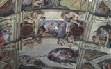 Michelangelo Buonarotti, veliký mistr italské renesance - Itálie - Řím - Sixtinská kaple, zhora Stvoření Evy, Stvoření Adama, Michelangelo, 1508-12