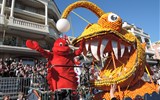 Karneval citrusů – masopust na Azurovém pobřeží - Francie - Menton - Corsi des Fruits d´Or, hele humr a zubatá ryba a všechno z citrusů