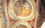 Hrastovlje - Slovinsko - Hrastovlje, fresky na stropě kostela - měsíce a typické práce v nich - vinobraní, mlácení obilí