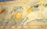 Carcassonne - Francie - Languedoc -Carcassonne,  zachované fresky z 12.-13.stol zobrazují boj křesťanů se Saracény