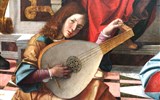 Milán - Itálie - Milán - Pinacoteca di Brera, Madona na trůnu, B.Montagna, 1499, detail anděle - hudebníka