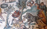 Villa Romana del Casale - Itálie - Sicílie - Villa Romana del Casale, Malá lovecká mozaika, lov na divokého kance (Foto J.Bartošová)