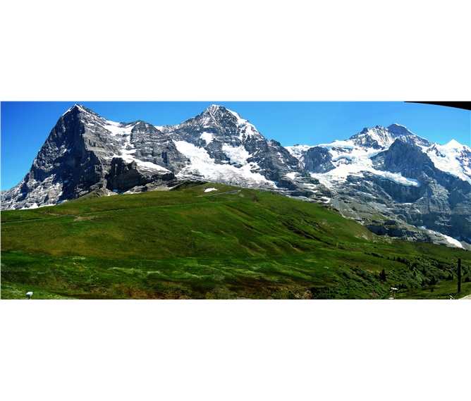 Nejkrásnější kouty Alp pěti zemí - Švýcarsko - svatá trojice Eiger (3970 m), Mönch (4107 m), Jungfraujoch a Jungfrau (4158 m)