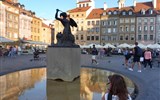 Varšava - Polsko - Varšava, Staroměstské náměstí, centrum Starého města, obdélnikové, 90x73 m, socha Sirény, zinková, K.Hegel, 1855