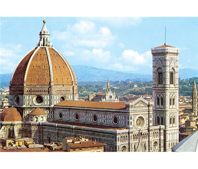 Florencie, Siena, Lucca -  poklady Toskánska letecky 2021 - Itálie - Florencie - dóm, jeden  ze skvostů středověké architektury, 1296-1468, několik architektů včetně Giotta