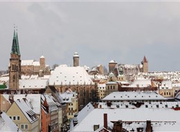 Německo, Norimberk, pohled na zimní město