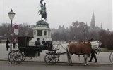 Adventní Vídeň, Schönbrunn, trhy a výstava Modigliani  2021 - Rakousko - Vídeň - drožky před sochou arcivévody Karla Těšínského (1860), A.D.Fernkorn