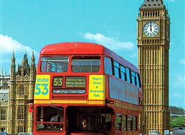 Velká Británie - Anglie - Londýn, typický patrový autobus a Big Ben